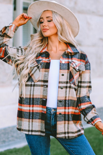 Wholesale Brown Plaid Button Up Long Sleeve Flannel Shacket