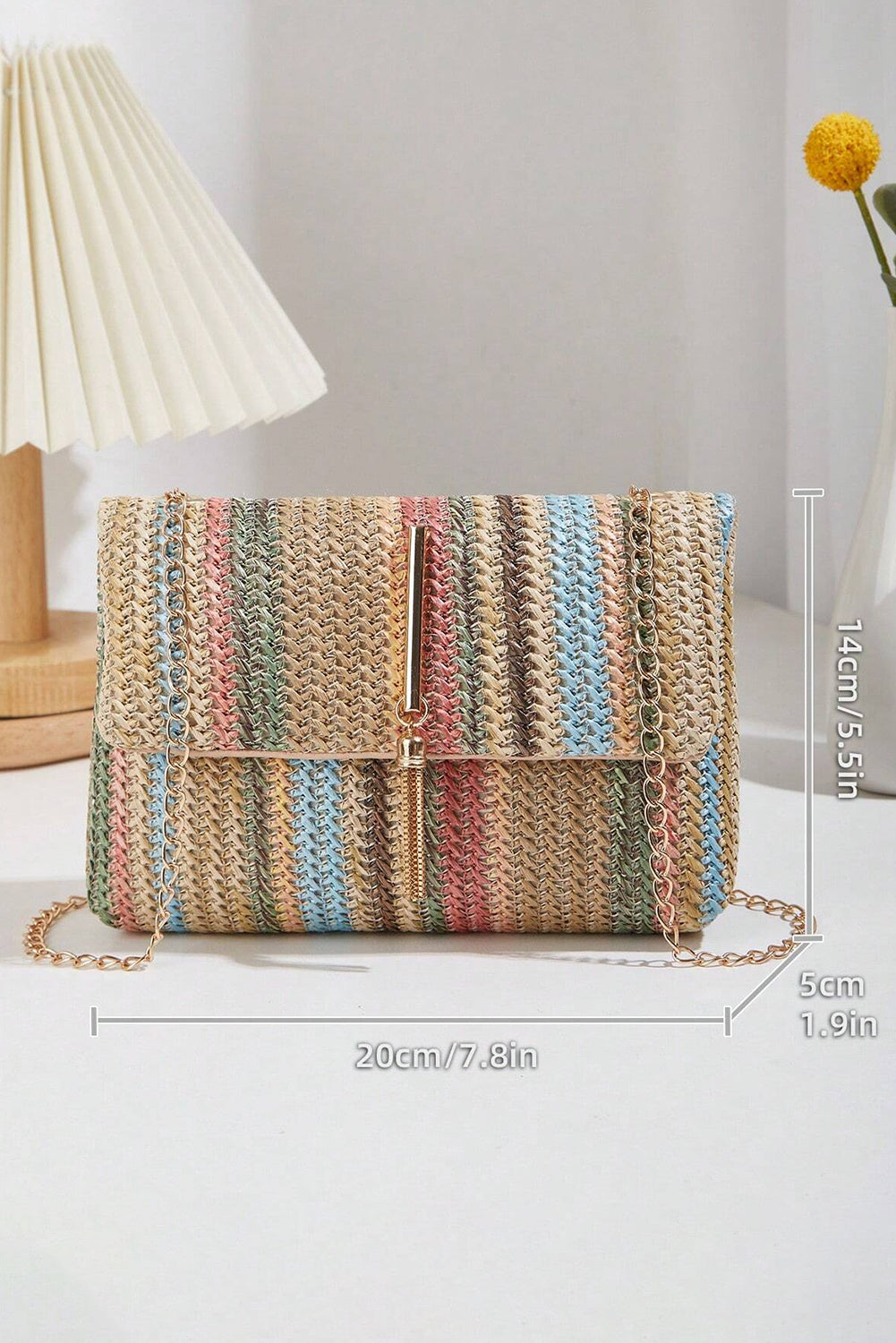 Camel Woven Striped Flapped Single Shoulder Bag