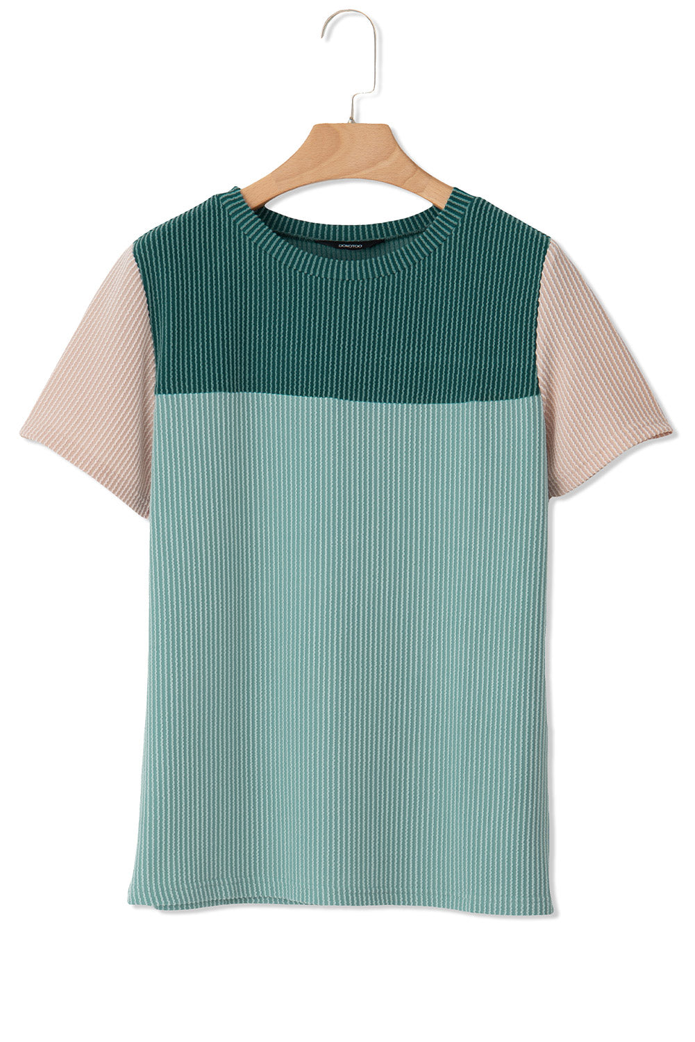 Light Blue Rib Textured Colorblock Round Neck T Shirt