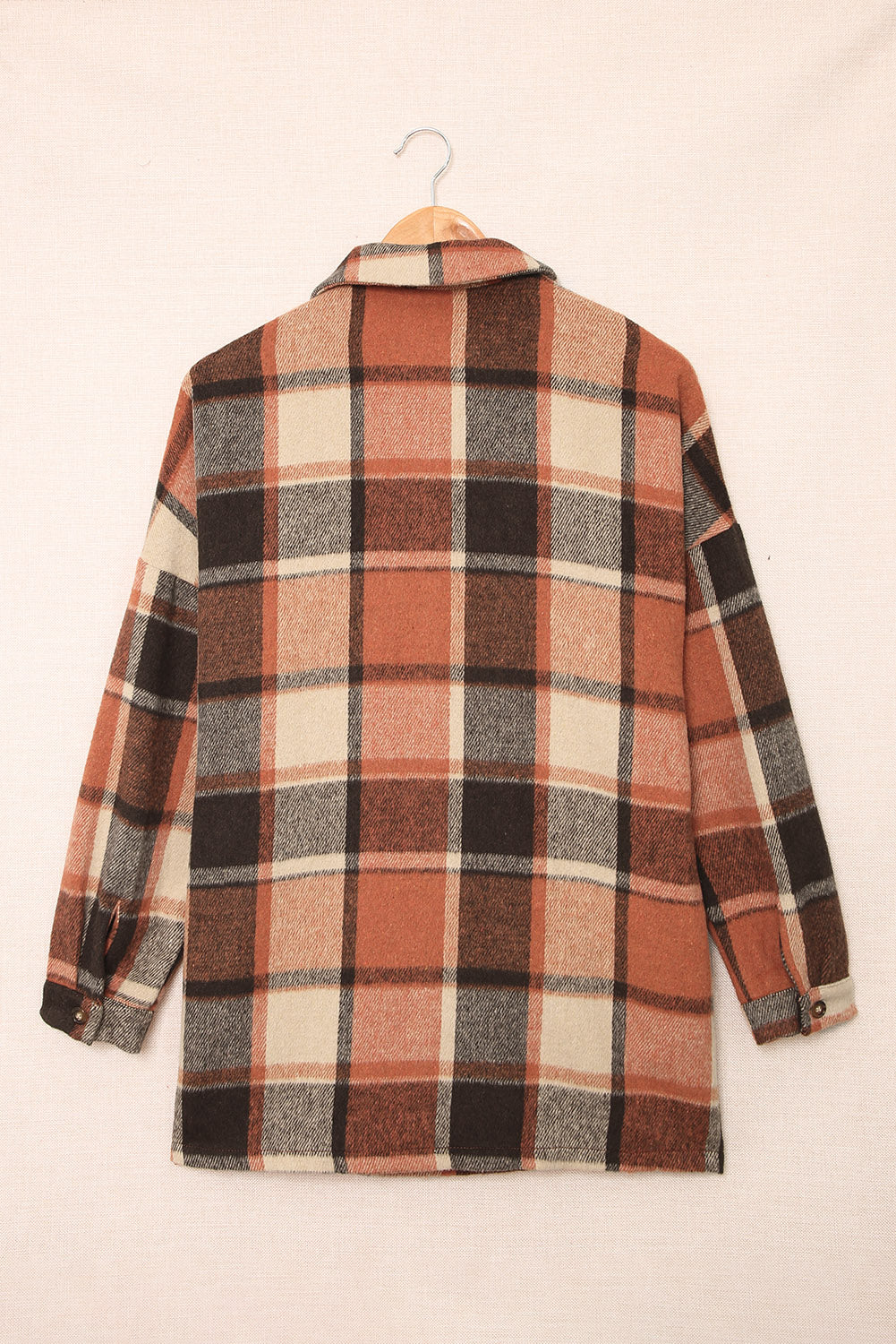 Wholesale Brown Plaid Button Up Long Sleeve Flannel Shacket