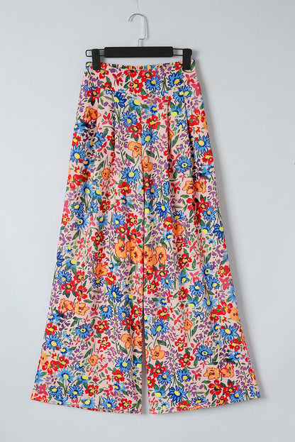 Multicolor Floral Print Pocketed Wide Leg Oversized Pants