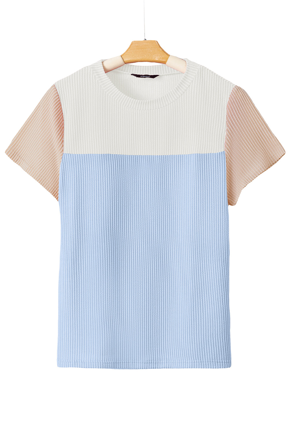 Light Blue Rib Textured Colorblock Round Neck T Shirt