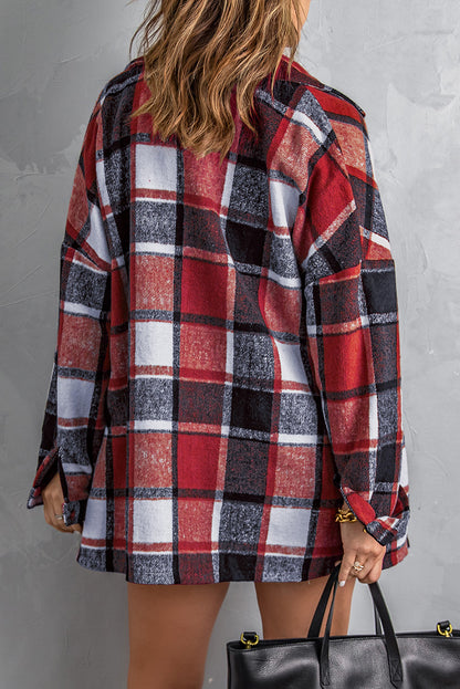 Wholesale Brown Plaid Button Up Long Sleeve Flannel Shacket