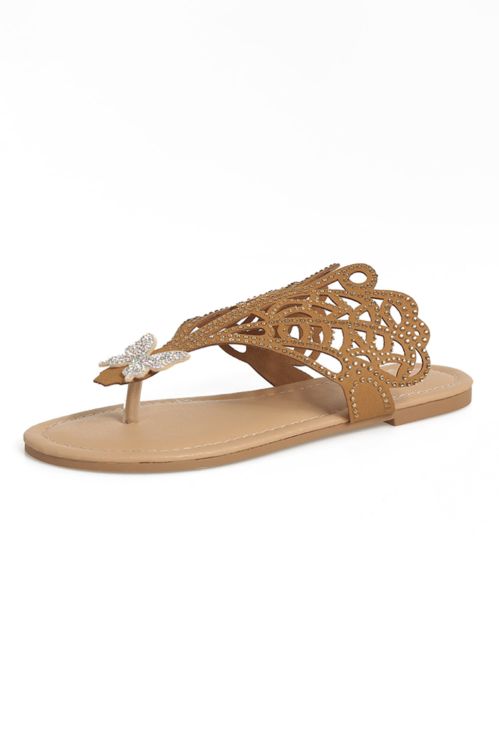 Brown Hollow Out Diamond Butterfly Thong Slides Shoes