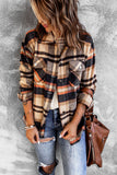 Wholesale Brown Plaid Button Up Long Sleeve Flannel Shacket