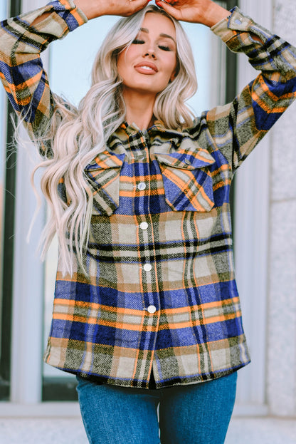 Wholesale Brown Plaid Button Up Long Sleeve Flannel Shacket