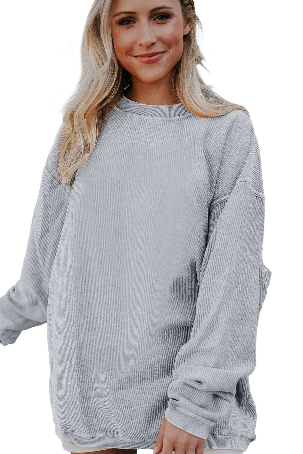 Orange Plain Drop Sleeve Rib-Knit Oversized Sweatshirt