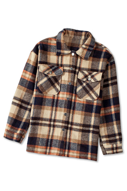 Wholesale Brown Plaid Button Up Long Sleeve Flannel Shacket