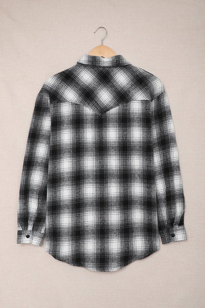 Wholesale Black Button Up Collared Plaid Shacket