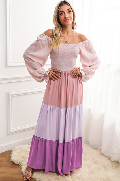 Multicolor Smocked Square Neck Tiered Maxi Dress