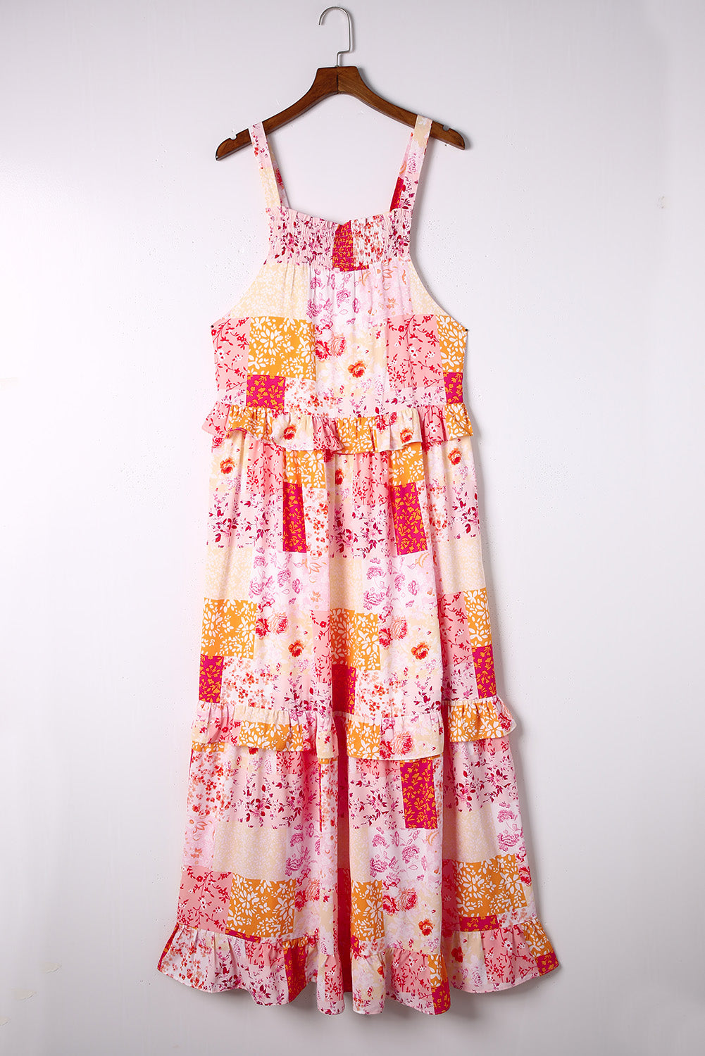 Multicolor Floral Print Sleeveless Tiered Ruffle Trim Sundress