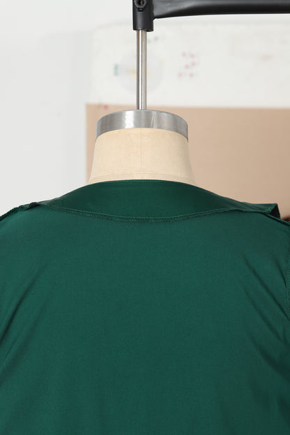 Blackish Green Satin Surplice V Neck Knot Blouse