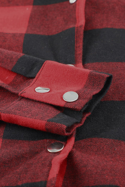 Red Plaid Collared Button Down Long Shirt Shacket