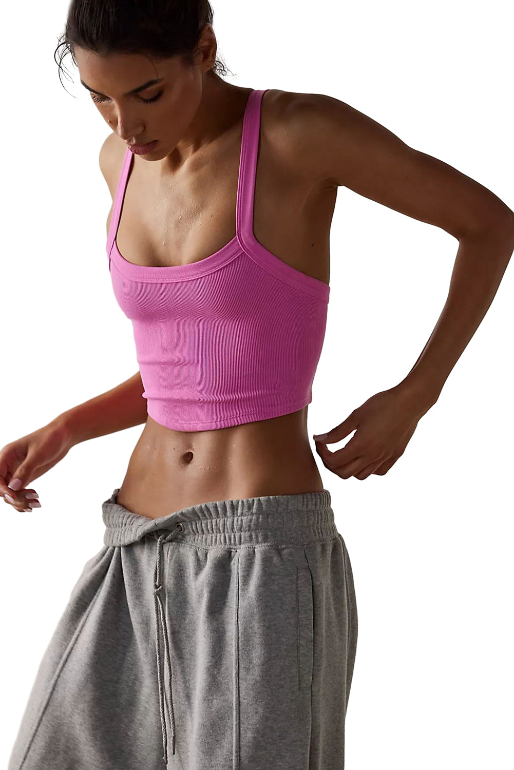 Grapefruit Orange Athletic Ribbed Cropped Cami Top