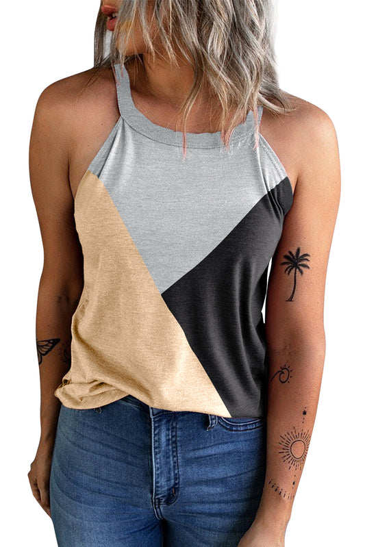 Light Beige Color Block Crewneck Tank Top