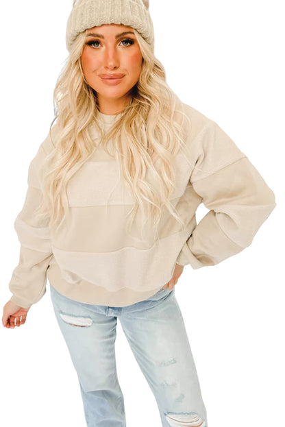 Oatmeal Striped Long Sleeve Pullover Sweatshirt