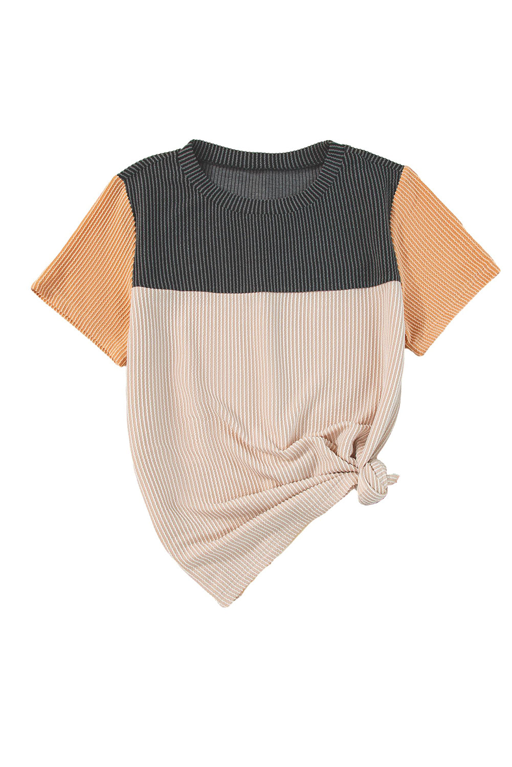 Light Blue Rib Textured Colorblock Round Neck T Shirt