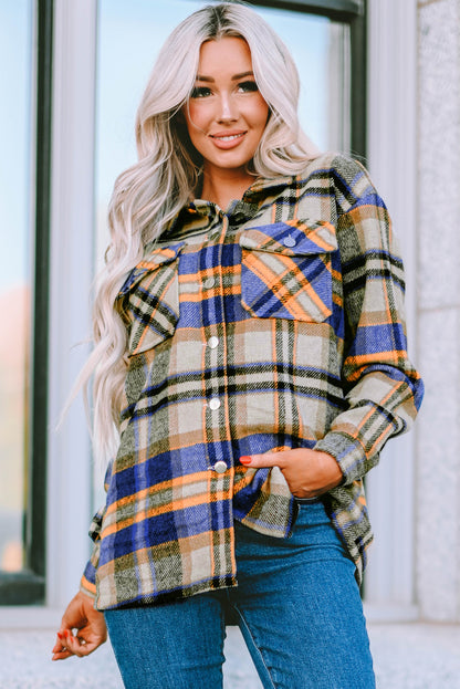 Wholesale Brown Plaid Button Up Long Sleeve Flannel Shacket