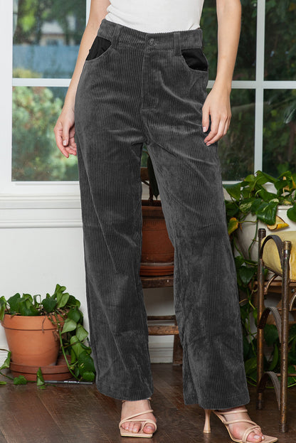 Grey Corduroy High Waisted Wide Leg Pants for Women