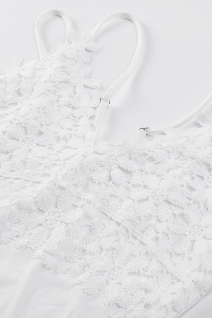 White Flower Lace Crochet Two Spaghetti Strap Camisole Top