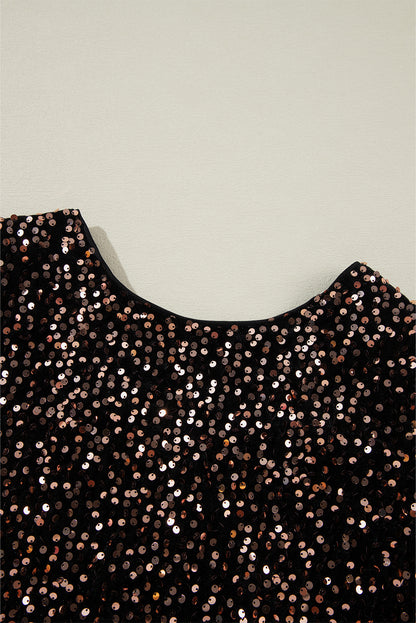 Black Sequin Cutout Back Long Sleeve Top