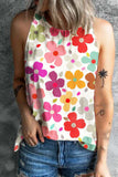 White Vibrant Floral Print Summer Tank Top