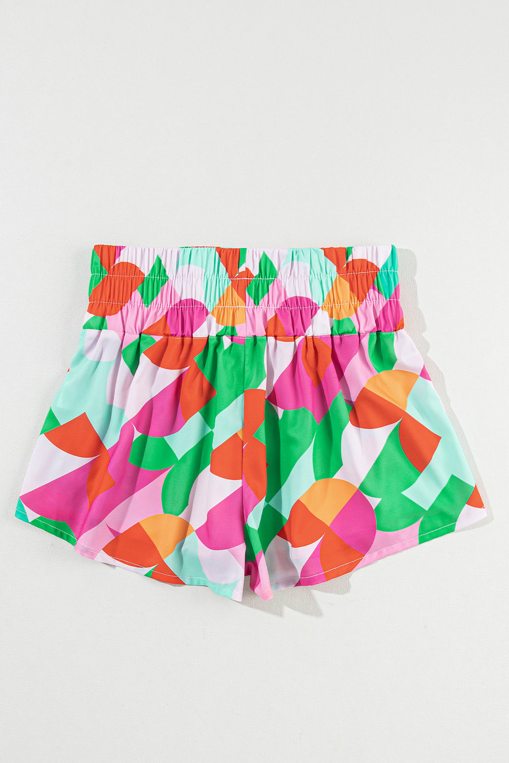 Green Abstract Print Smocked Waist Flared Shorts