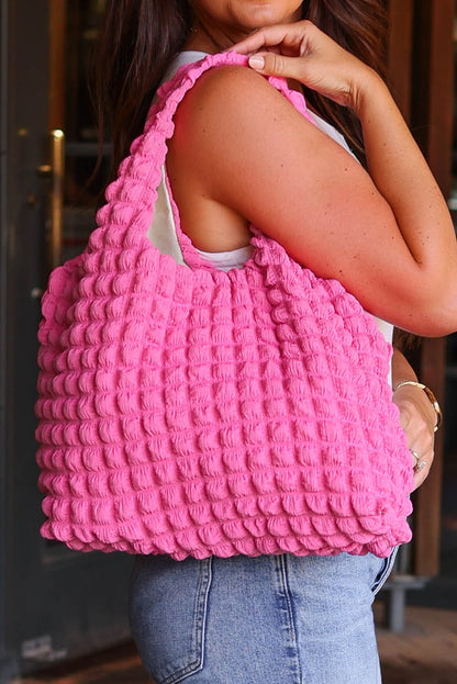 Wholesale White Textured Pleated Bubble Shoulder Bag