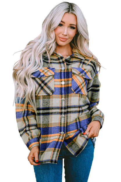 Wholesale Brown Plaid Button Up Long Sleeve Flannel Shacket