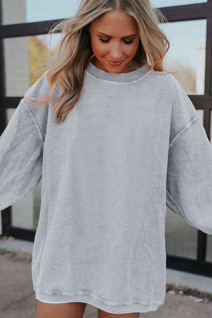 Orange Plain Drop Sleeve Rib-Knit Oversized Sweatshirt