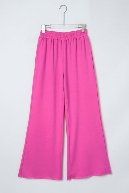 Rose Elastic High Waisted Wide Leg Sweatpants with Pockets