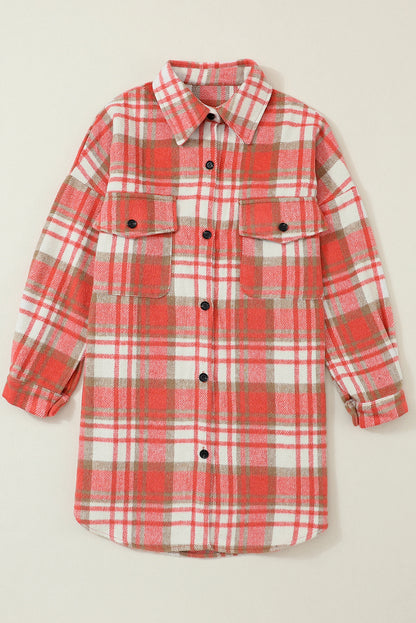 Yellow Plaid Print Flap Pocket Long Sleeve Shacket