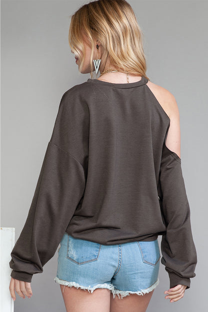 Grey Ripped Cold Shoulder Drop Sleeve Top