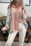 Pink Stripe Floral Patchwork Loose Fit Shirt