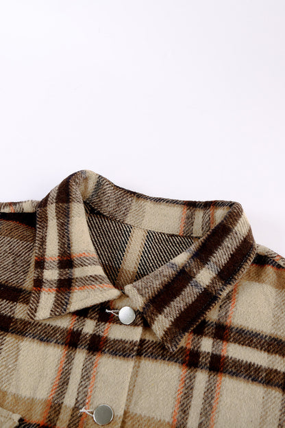 Wholesale Brown Plaid Button Up Long Sleeve Flannel Shacket