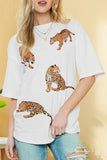 White Animal Print Round Neck T Shirt