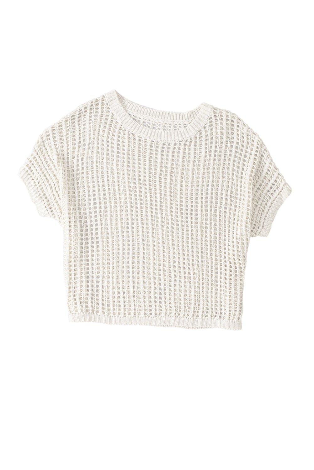 Apricot Fishnet Knit Ribbed Round Neck Short Sleeve Tee