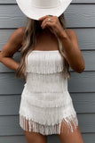 White Sexy Fringe Spaghetti Strap Short Romper