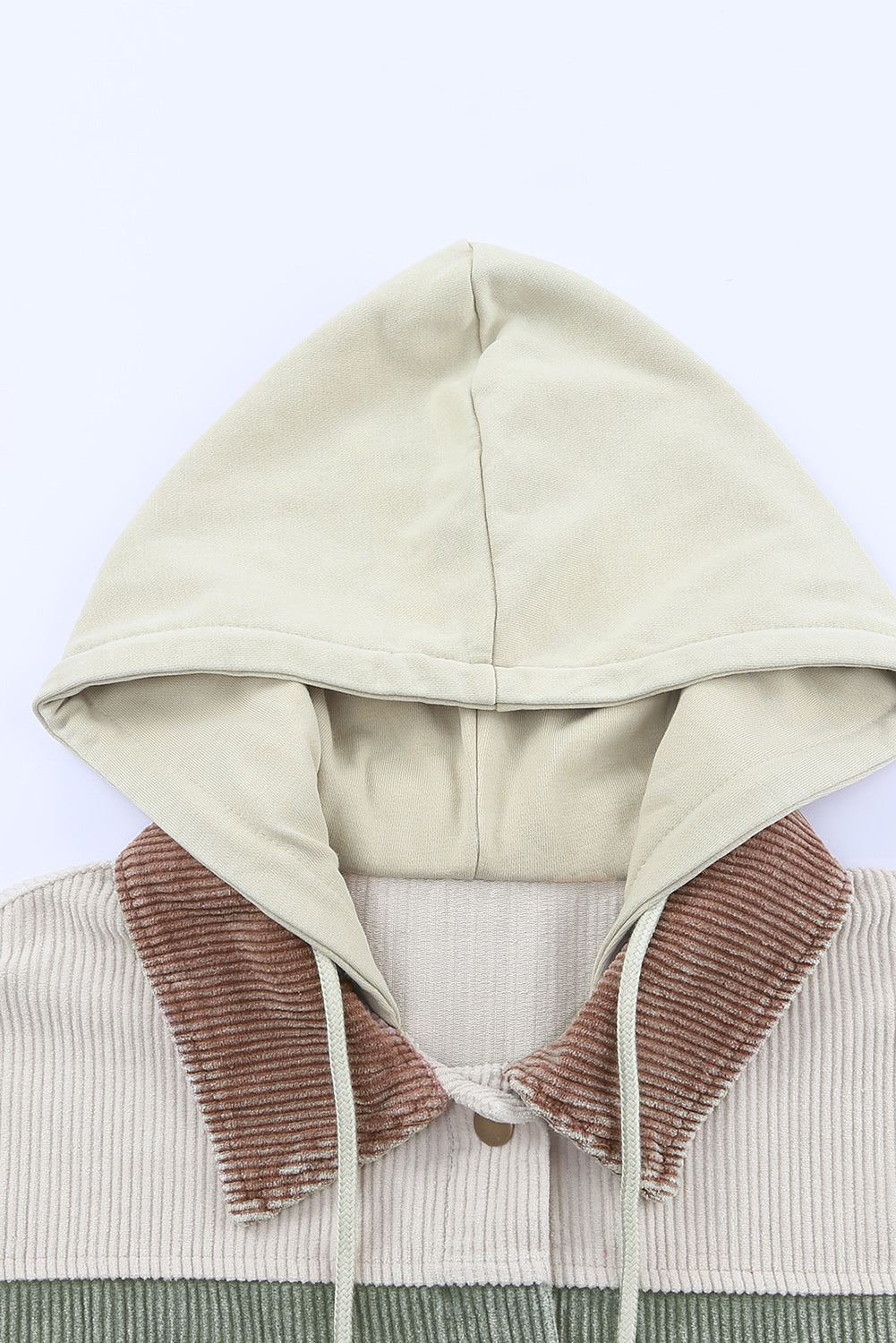 Khaki Patchwork Raw Hem Hooded Corduroy Jacket