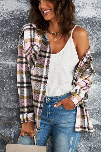 Wholesale Brown Plaid Button Up Long Sleeve Flannel Shacket