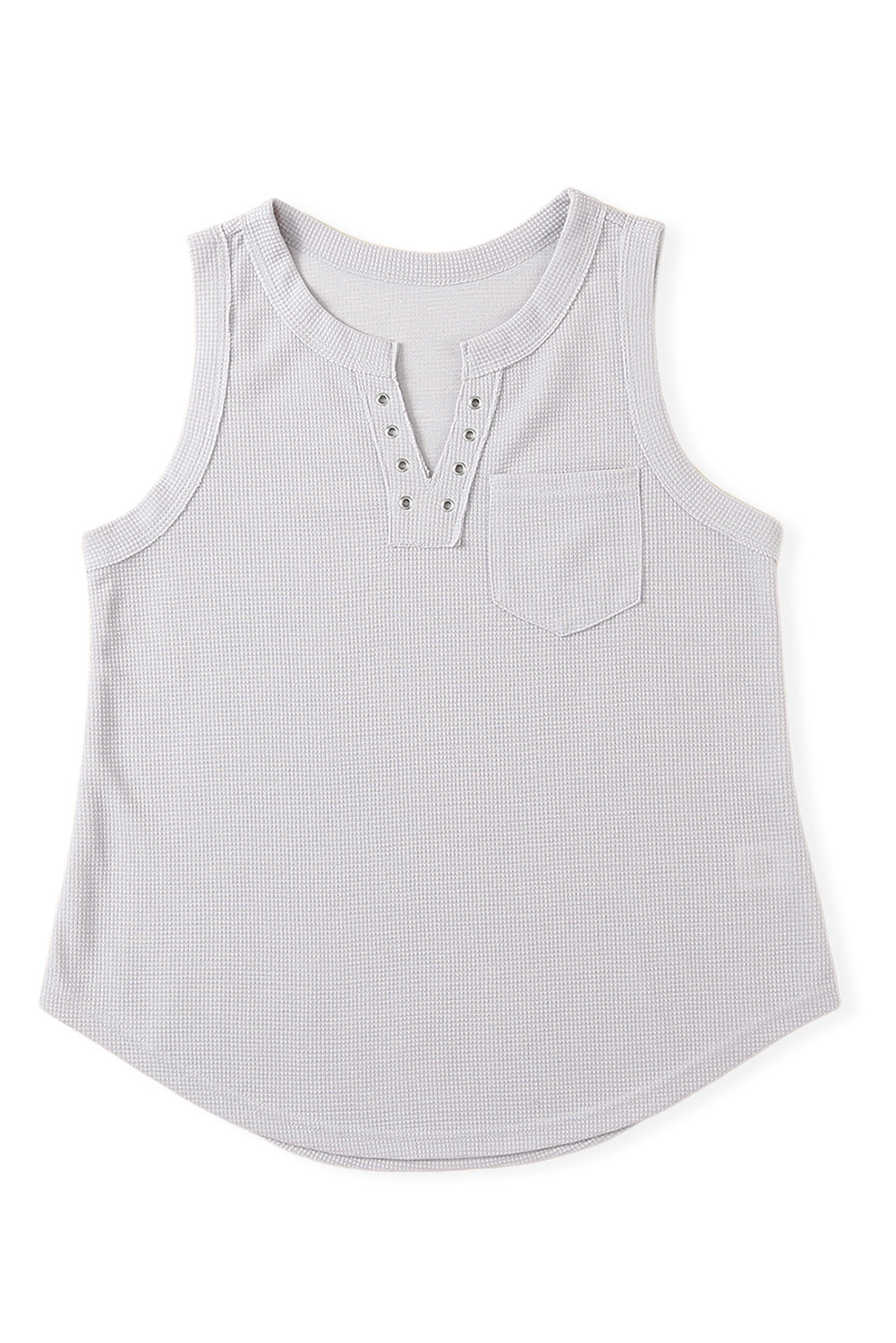 Grey Waffle Knit Basic Notched Neck Pocket Tank Top