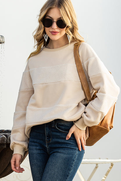 Oatmeal Striped Long Sleeve Pullover Sweatshirt