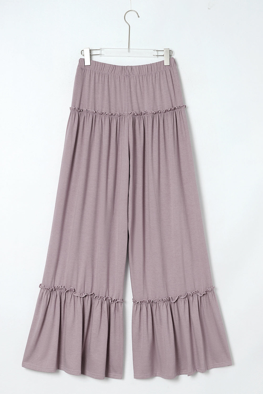 Khaki Frill Detail Drawstring High Waist Wide Leg Pants