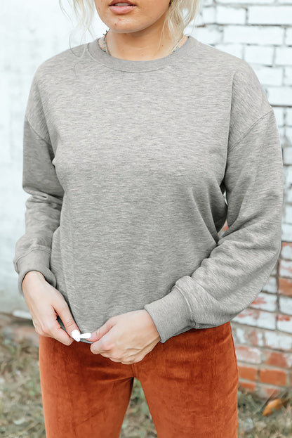 Gray Solid Color Classic Crewneck Pullover Sweatshirt