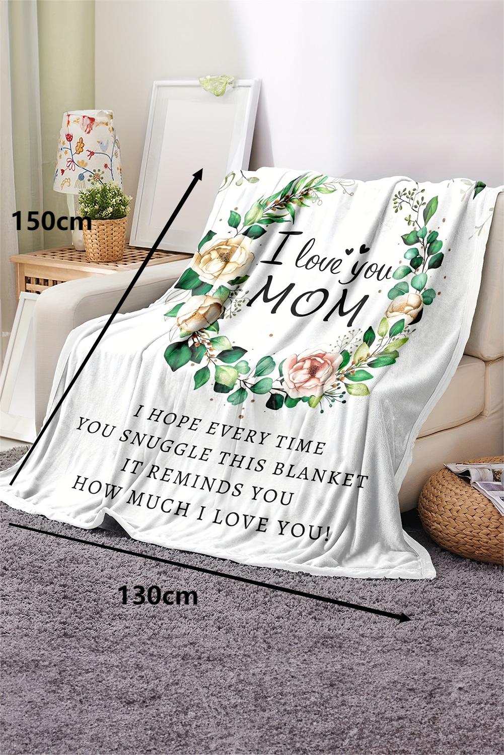 White I Love You MOM Floral Print Large Blanket 130*150cm