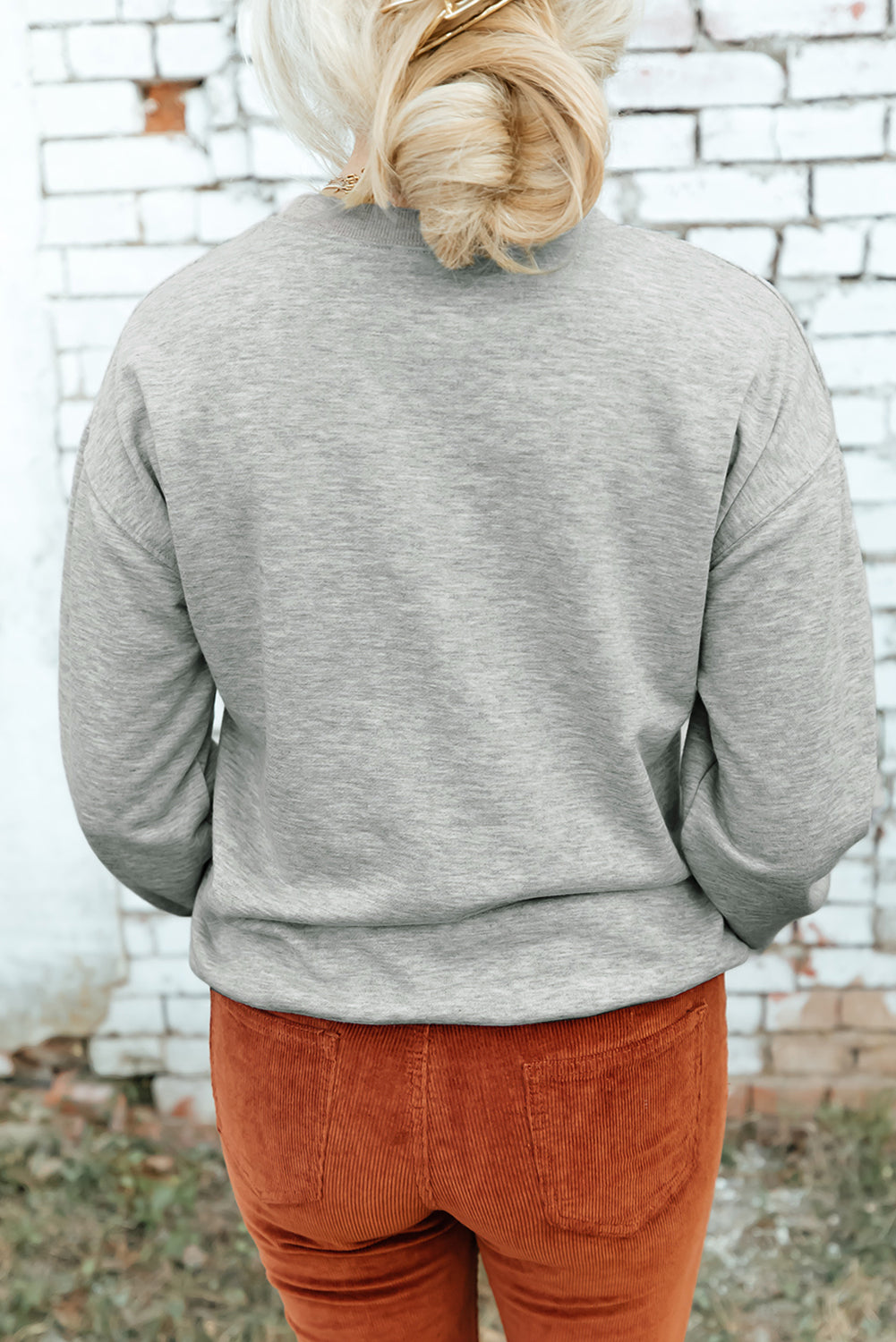 Gray Solid Color Classic Crewneck Pullover Sweatshirt