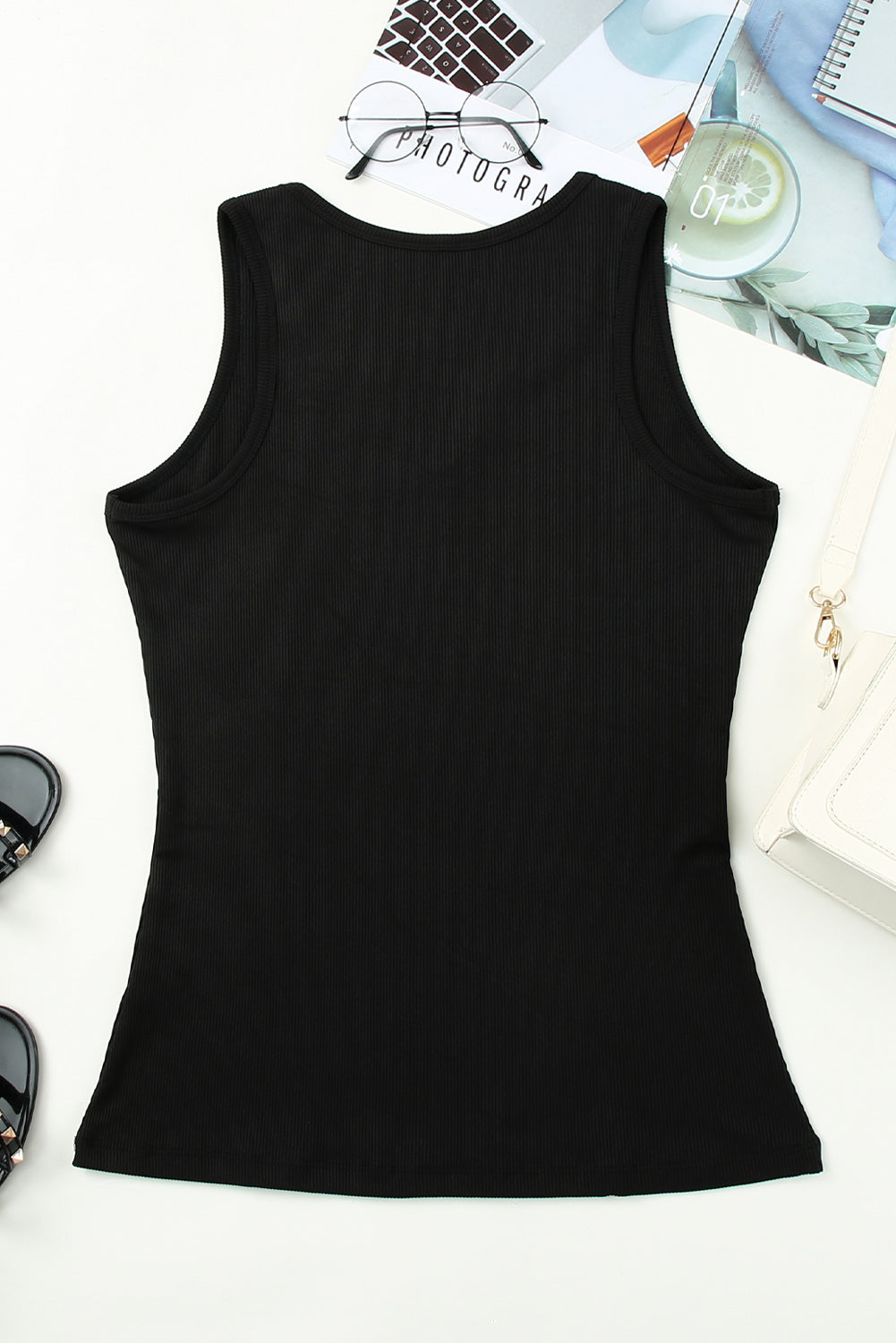 Black Slim Fit Sleeveless Stretchy Ribbed Tank Top