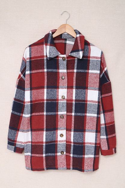 Wholesale Brown Plaid Button Up Long Sleeve Flannel Shacket