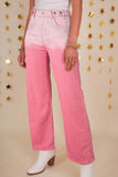 Pink Scattering Rhinestone Gradient Straight Jeans