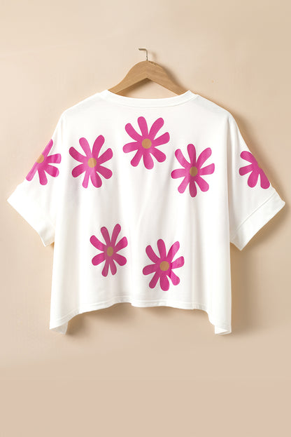 White 60s Vintage Flower Print Batwing Sleeve T Shirt